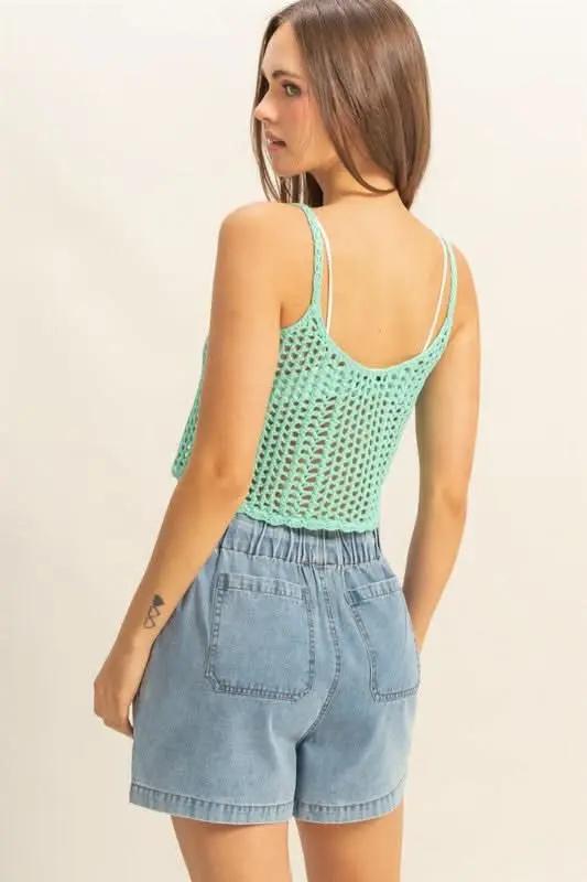 HYFVE Scoop Neck Cropped Crochet Cover Up Cami Top - Love Salve